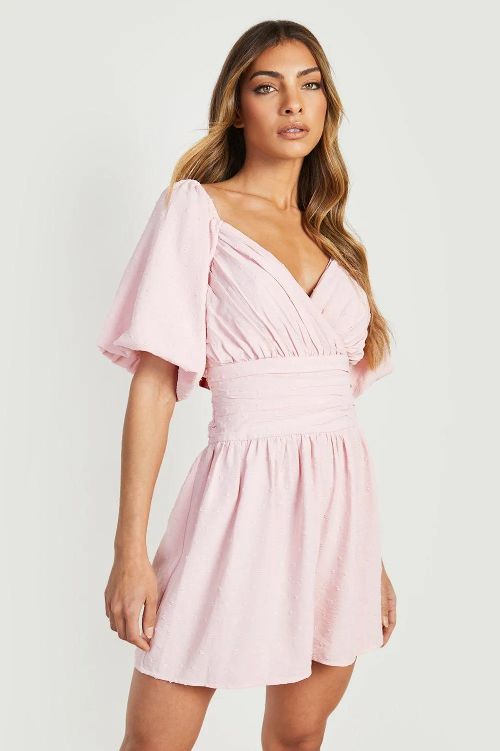 Dobby Mesh Puff Sleeve Romper