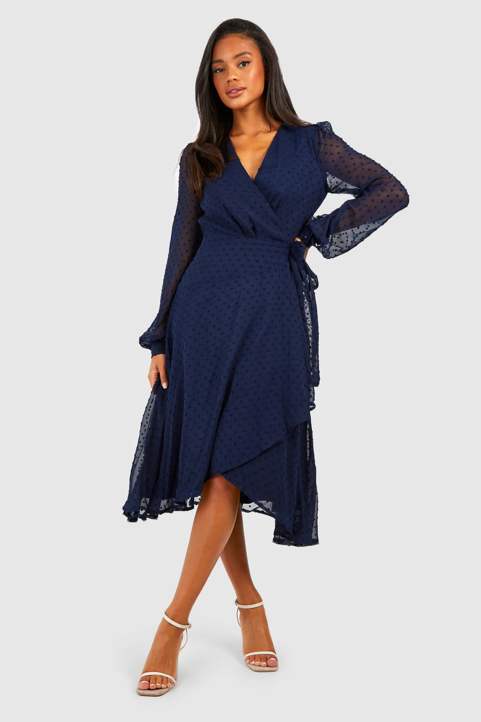 Dobby Wrap Midi Dress