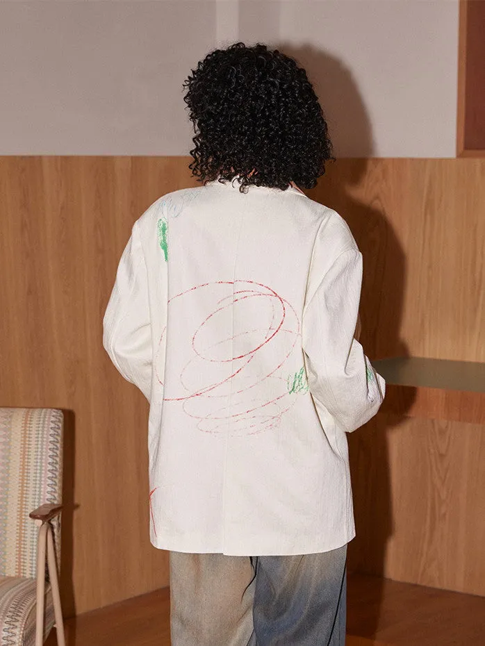Doodle Nichi Handwrite Unique Crayon Mushroom Jacket