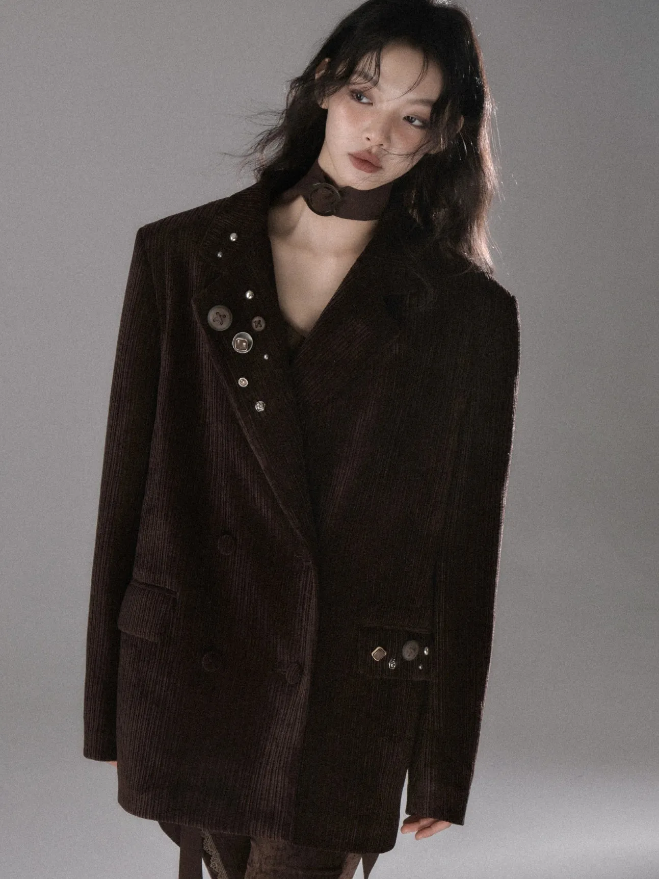 Double Breasted Loose Corduroy Jacket