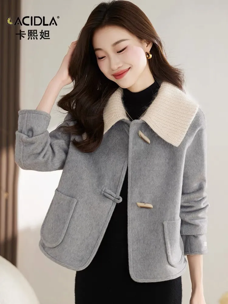 Double-sided woolen jacket women's short cashmere top 2023 autumn and winter new fashion brand discount woolen jacket