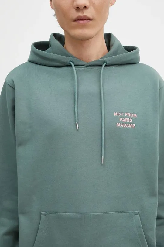Drôle de Monsieur cotton sweatshirt Le Hoodie Slogan men's green color hooded with an application E-HO162-CO127-DGN