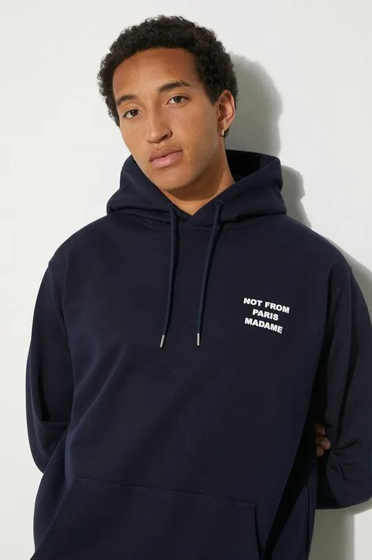 Drôle de Monsieur cotton sweatshirt Le Hoodie Slogan men's navy blue color hooded with a print PERM-HO162-CO127-NY