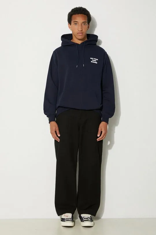 Drôle de Monsieur cotton sweatshirt Le Hoodie Slogan men's navy blue color hooded with a print PERM-HO162-CO127-NY