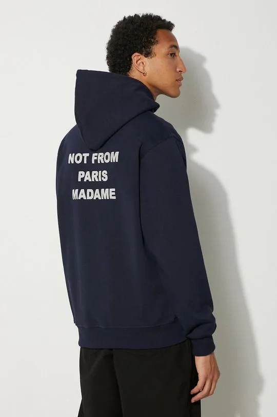 Drôle de Monsieur cotton sweatshirt Le Hoodie Slogan men's navy blue color hooded with a print PERM-HO162-CO127-NY