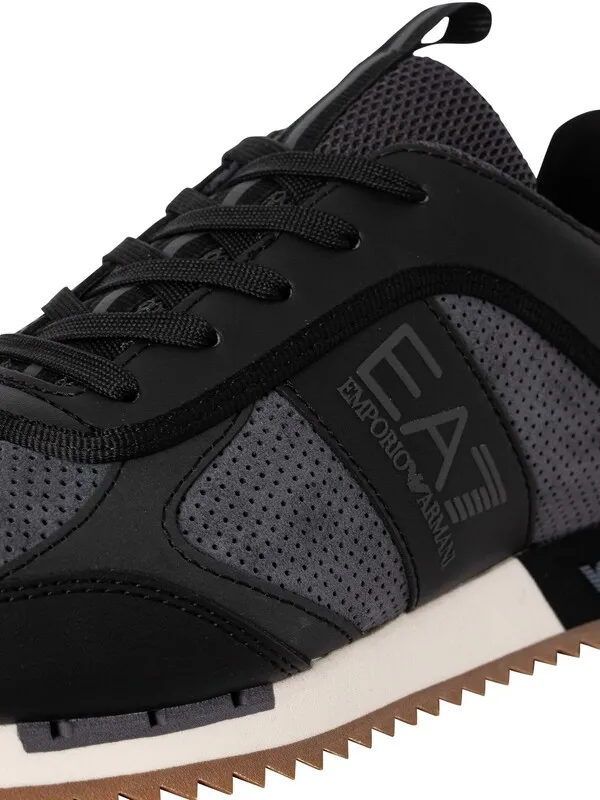 EA7 Side Logo Leather Trainers - Black/Iron Gate