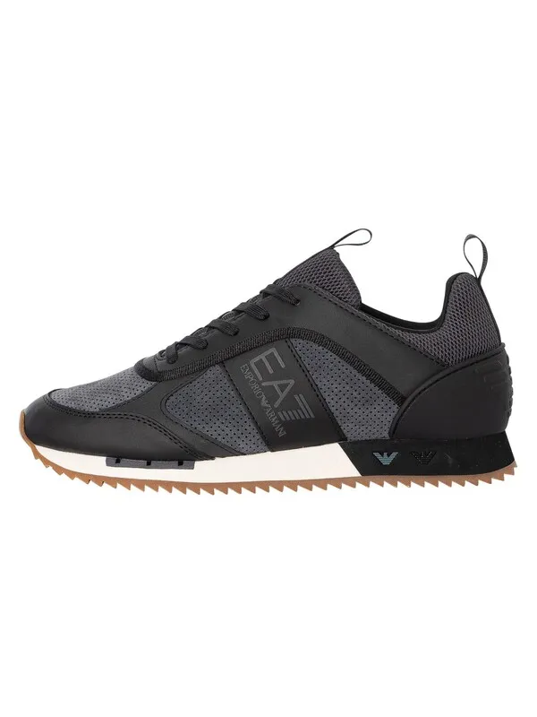 EA7 Side Logo Leather Trainers - Black/Iron Gate