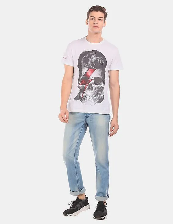 Ed Hardy Men Light Blue Slim Fit Whiskered Jeans