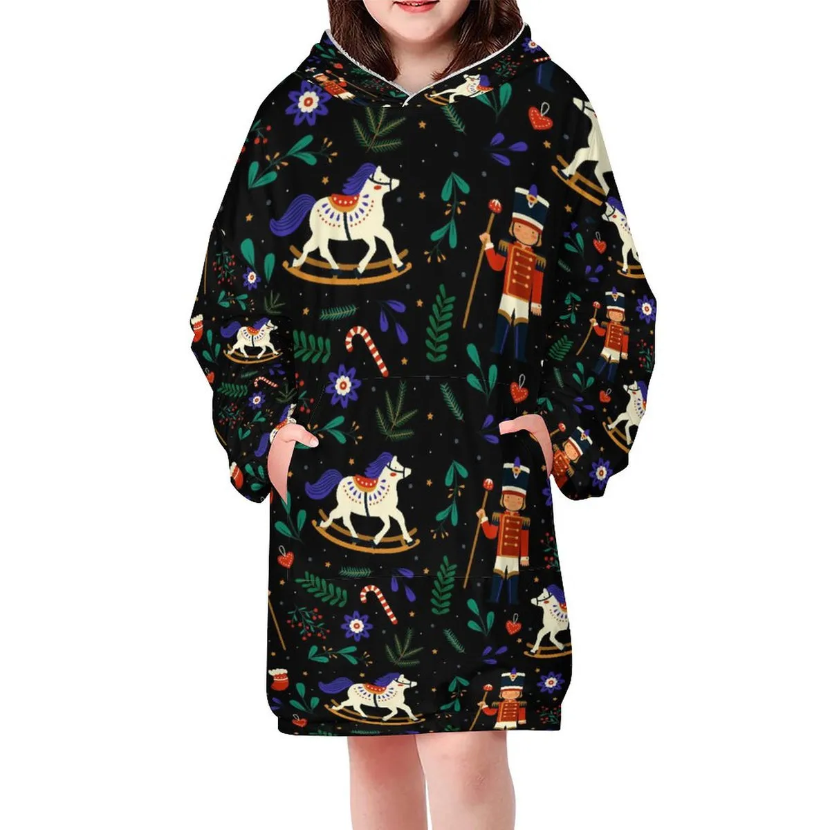 Einzelbilddruck Weihnachten Kapuzensweatshirt Mädchen Sweatshirt Kapuzenpullover B412 Blanket Hoodie mit Fotos Muster Text Logo 