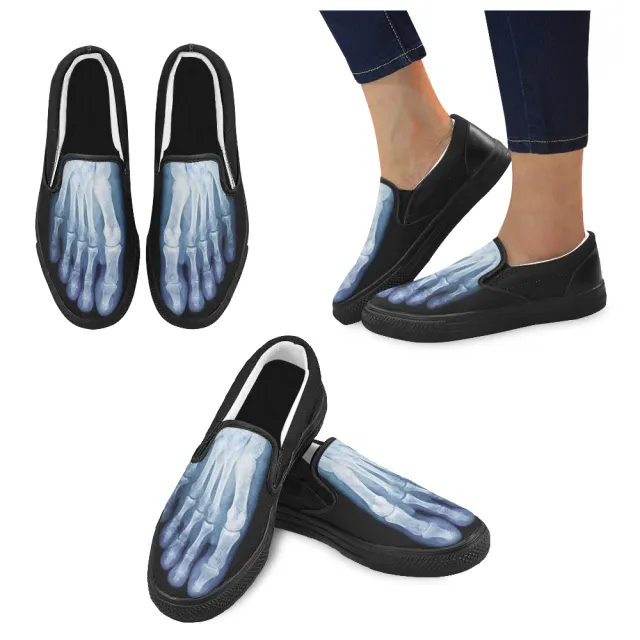 Elliz men's x-ray skeleton black slip-on skater sneakers