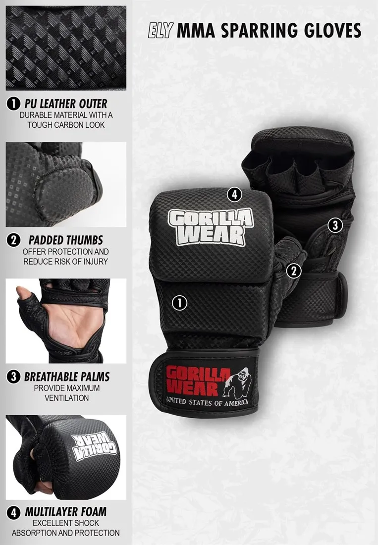 Ely MMA Sparring Gloves - Black/White - S/M Gorilla Wear