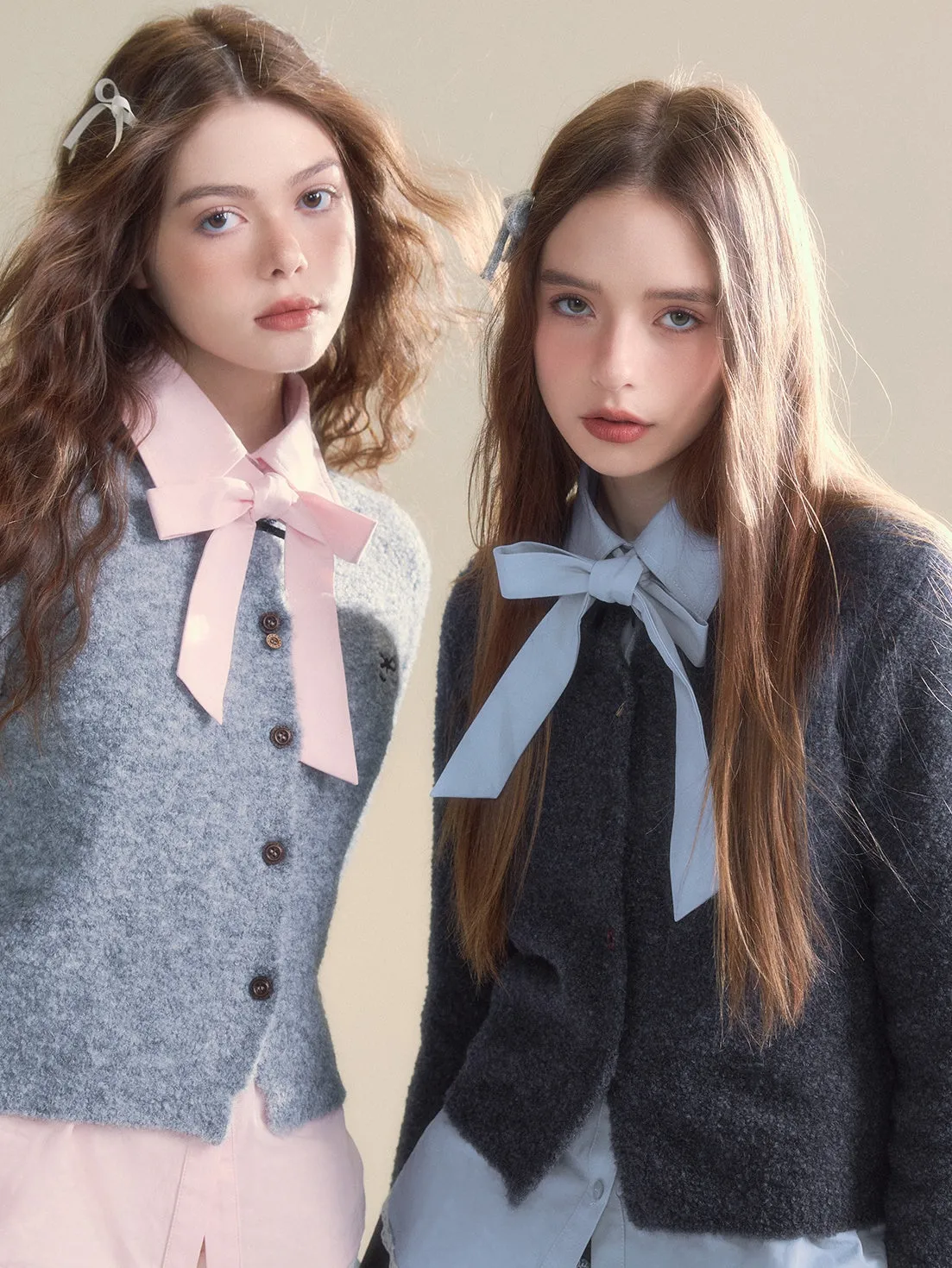 Embroidered Bow College Slim Knitted Cardigan