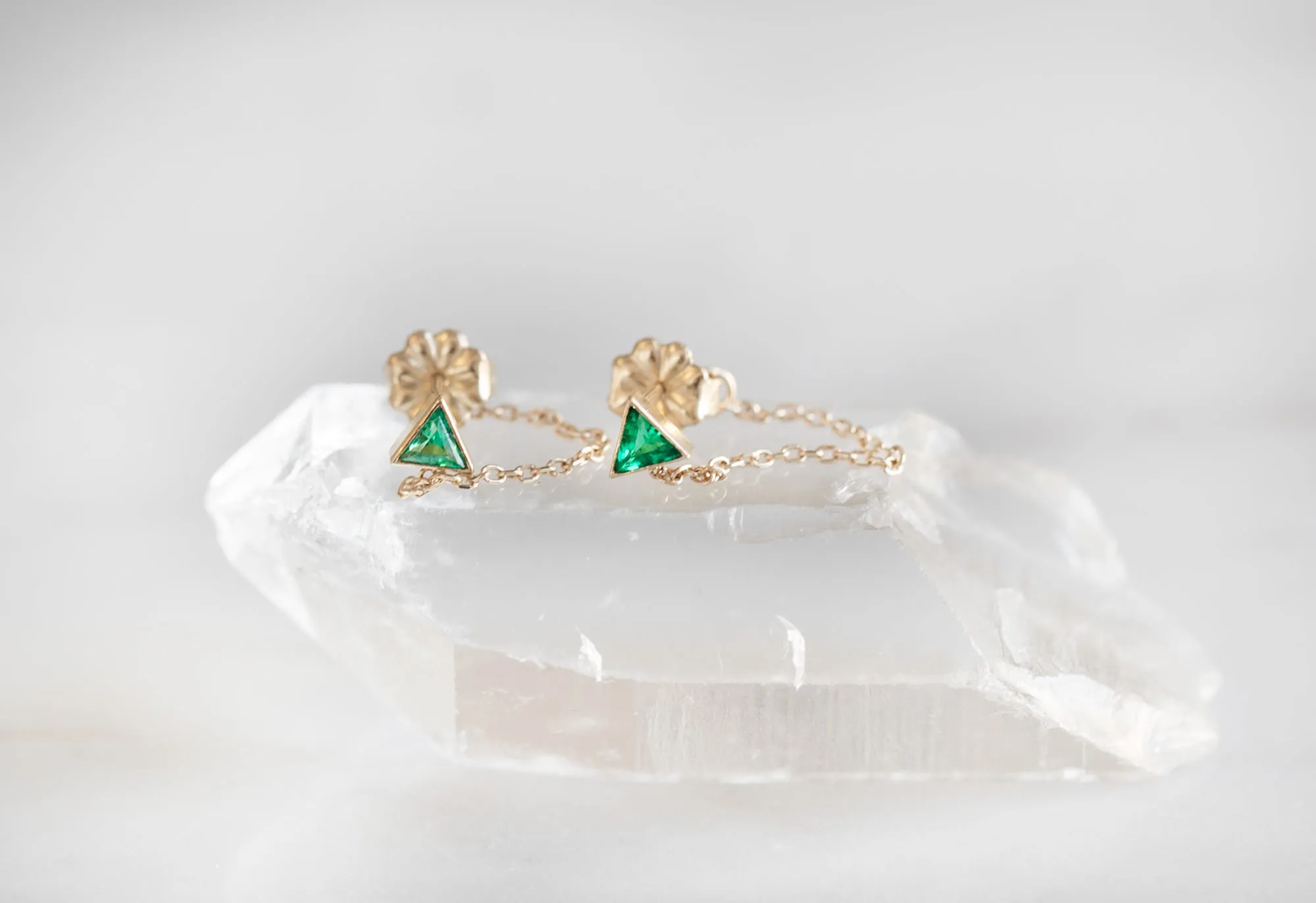 Emerald Trillion Chain Hoop Earrings