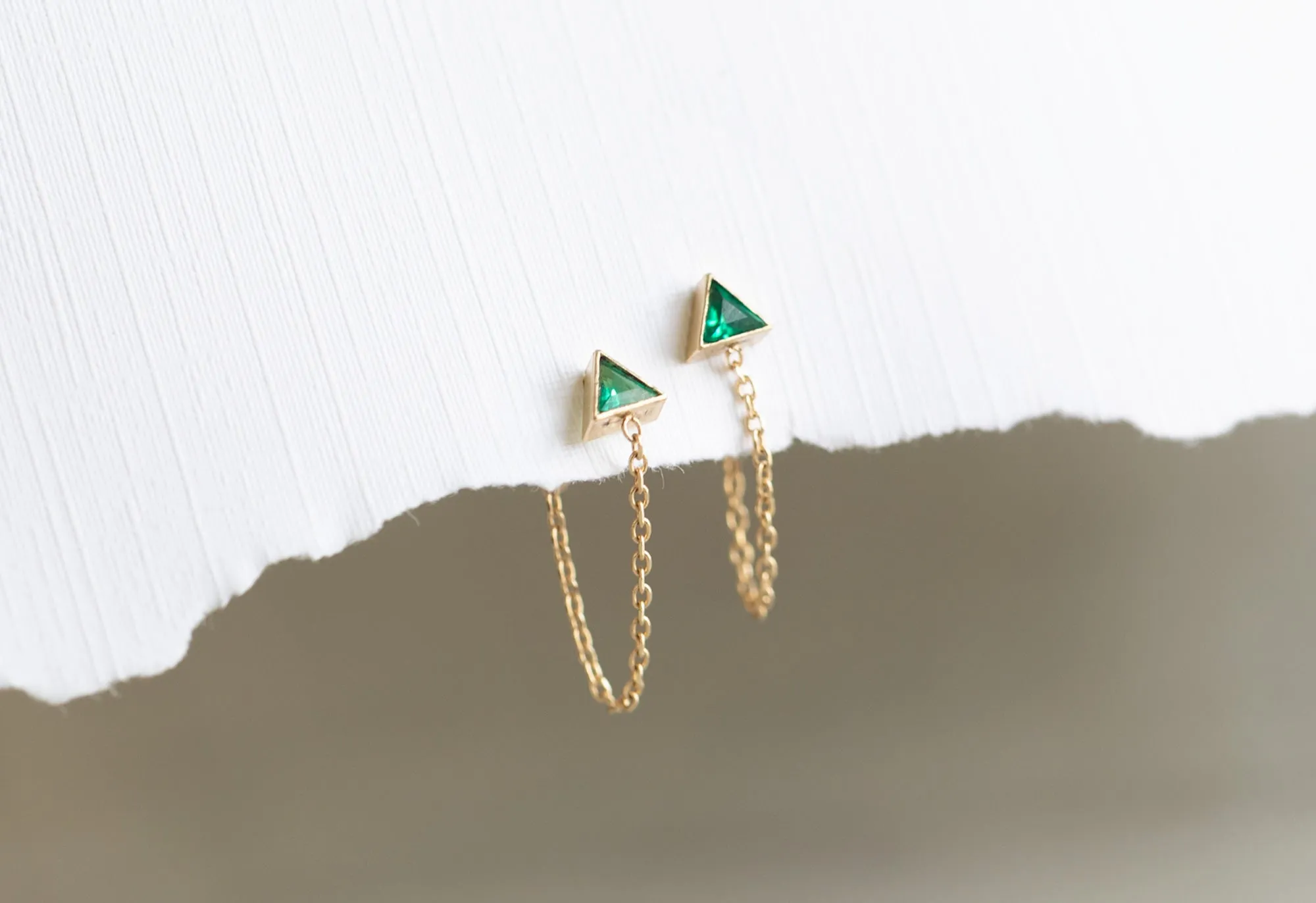 Emerald Trillion Chain Hoop Earrings