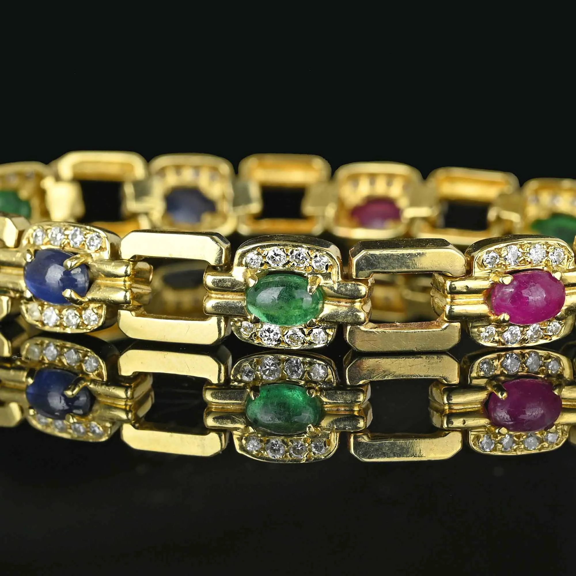 Estate Diamond, Emerald, Ruby, Sapphire Bracelet in 14k Gold