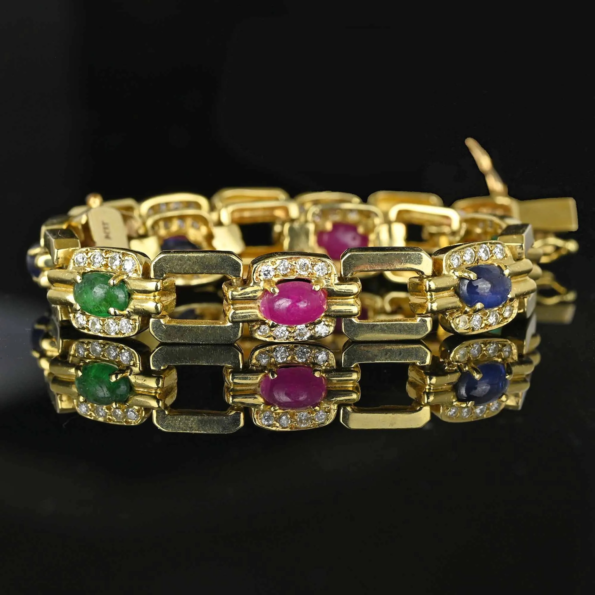 Estate Diamond, Emerald, Ruby, Sapphire Bracelet in 14k Gold