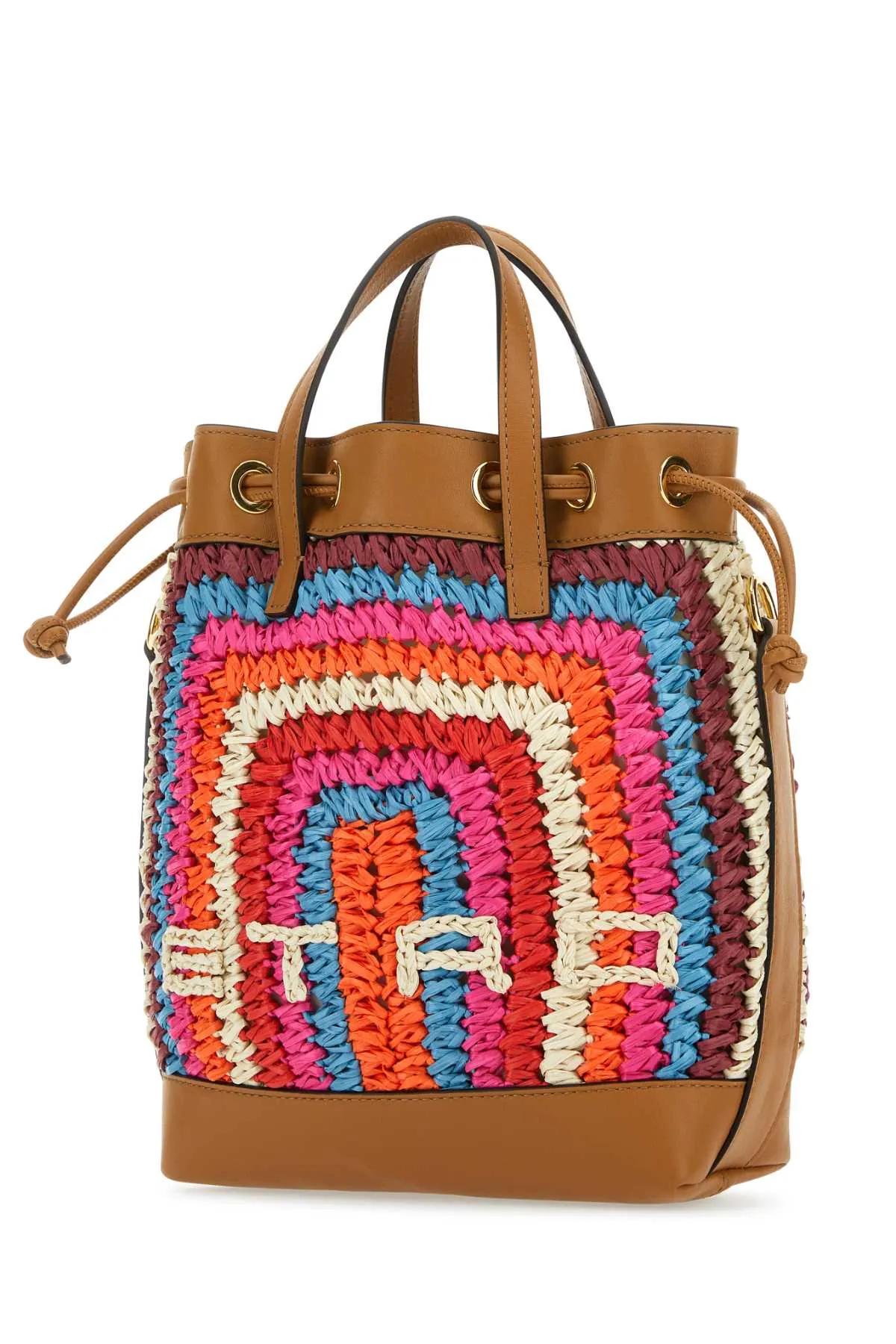 Etro Multicolor Raffia And Leather Bucket Bag