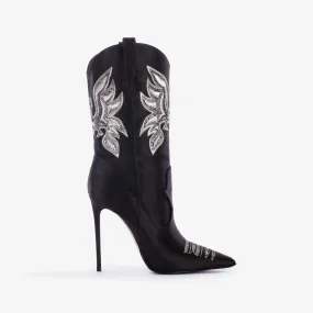 EVA COWBOY ANKLE BOOT 120 mm Black satin Western-inspired ankle boot with Crystals