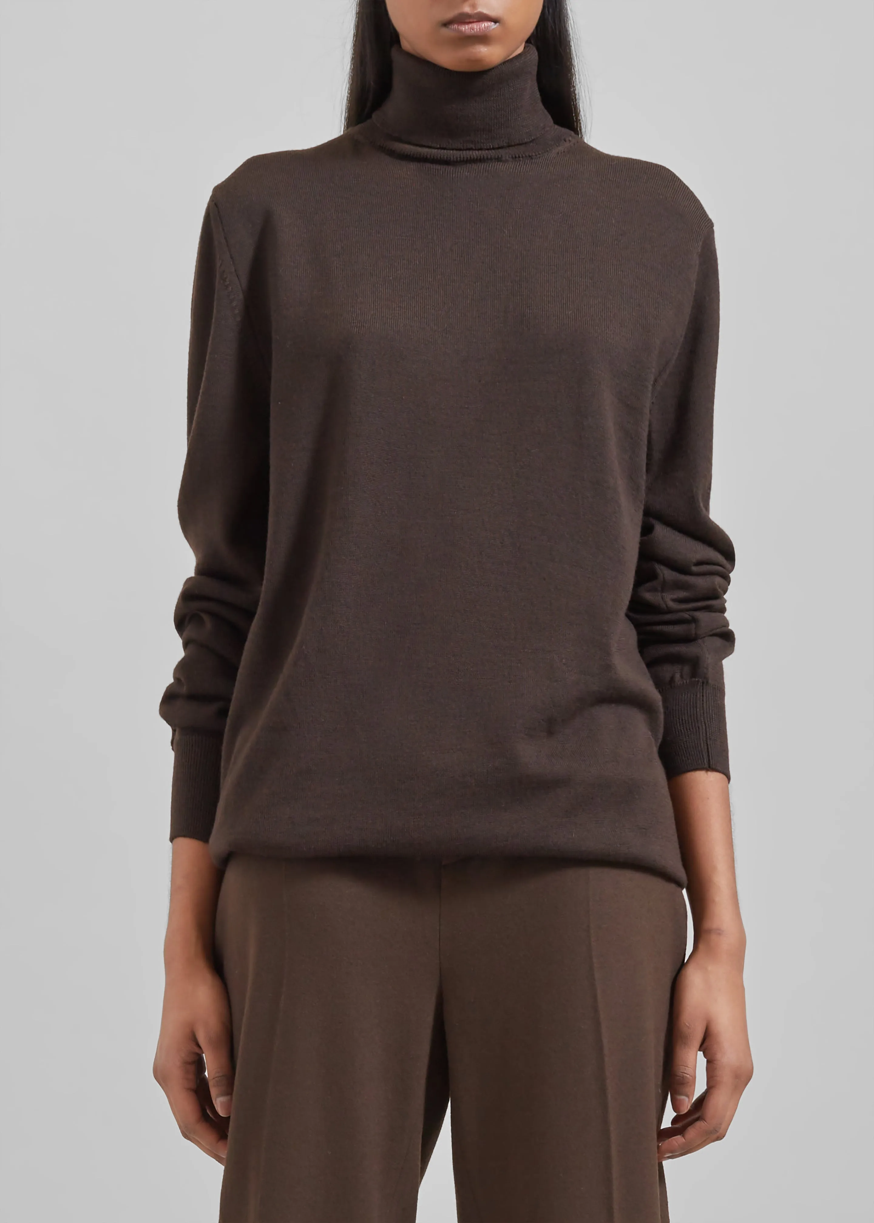 Eve Thin Turtleneck Sweater - Dark Brown