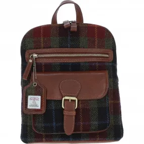 Exquisite Ashwood Leather x Harris Tweed Backpack Tan/Green/Red: TW-25-08-TR
