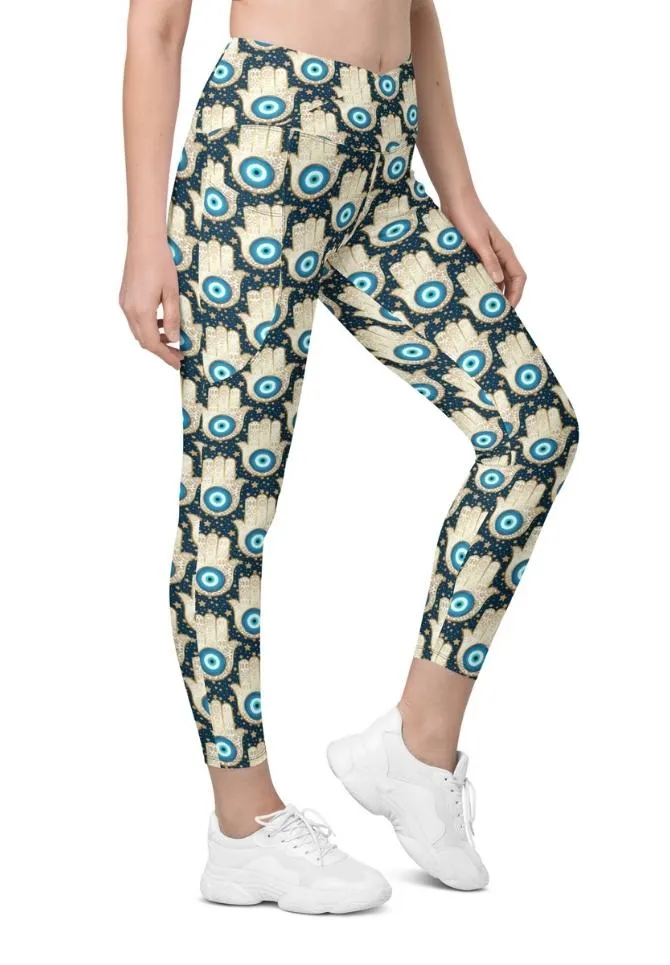 Eye Talisman Crossover Leggings With Pockets