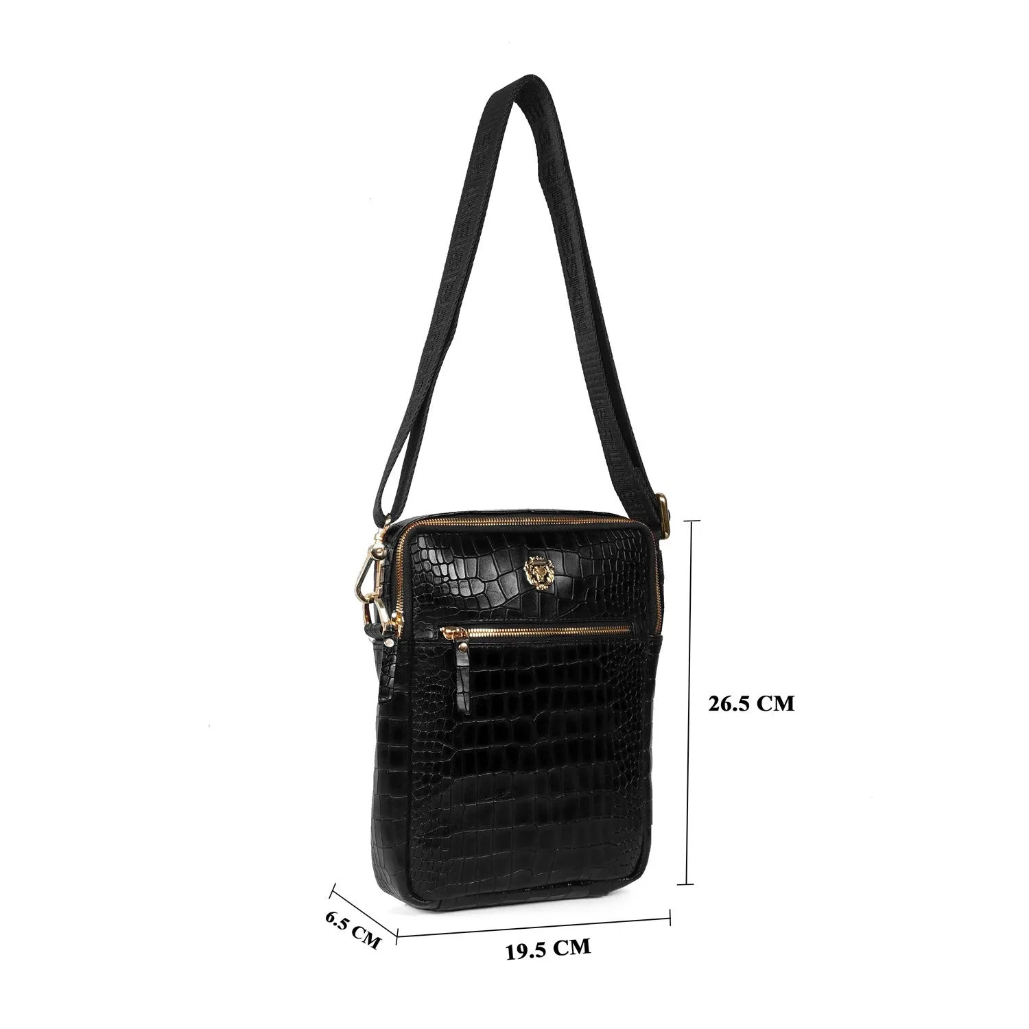 Fashionable Men's Cross-Body Bag in Deep Cut Black Leather