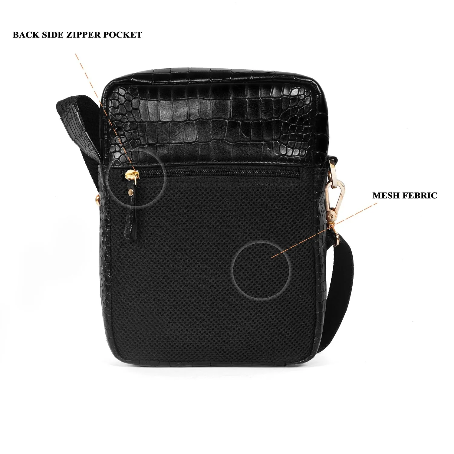 Fashionable Men's Cross-Body Bag in Deep Cut Black Leather