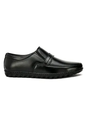 FENTACIA Men Black Genuine Leather Slip-On Formal Shoes