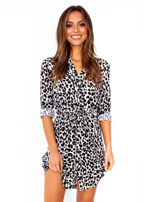 Finley Tunic Dress - Cream Leopard