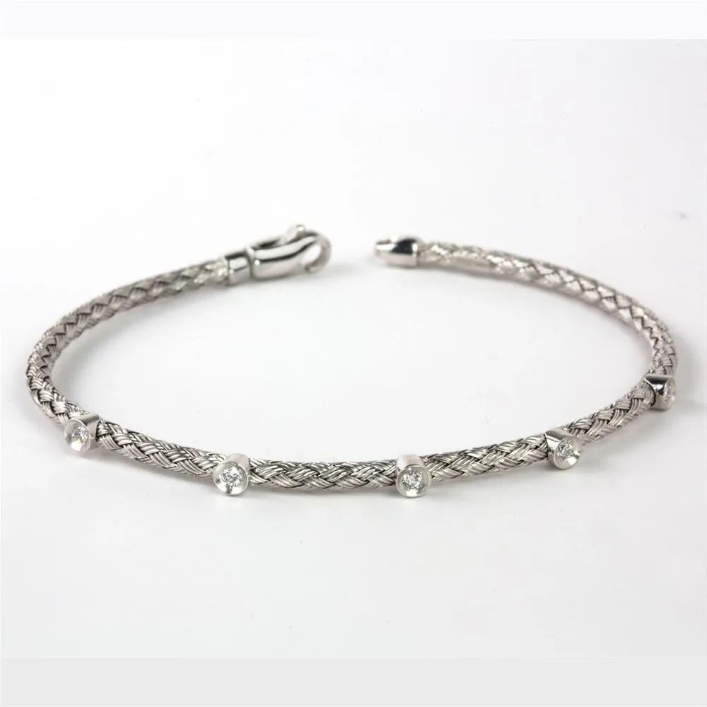 Flexible Woven 14K White Gold Bracelet with Diamonds