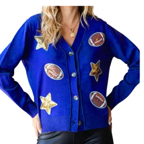 FOOTBALL SEQUIN CARDIGAN BLUE