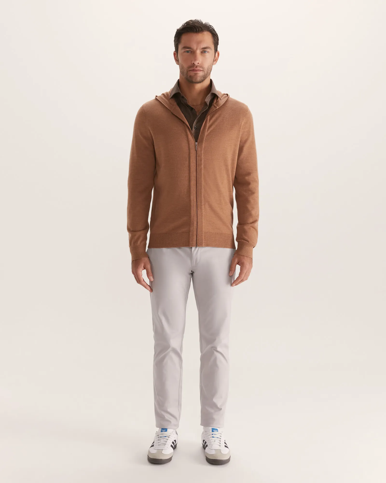 Franklin Merino Wool Zipper Hoodie in Camel - SABA