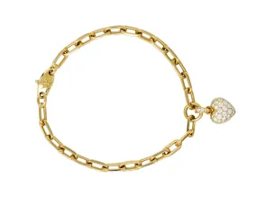 French Cartier 1.00 CTW Pave Diamond 18 Karat Gold Heart Charm Bracelet