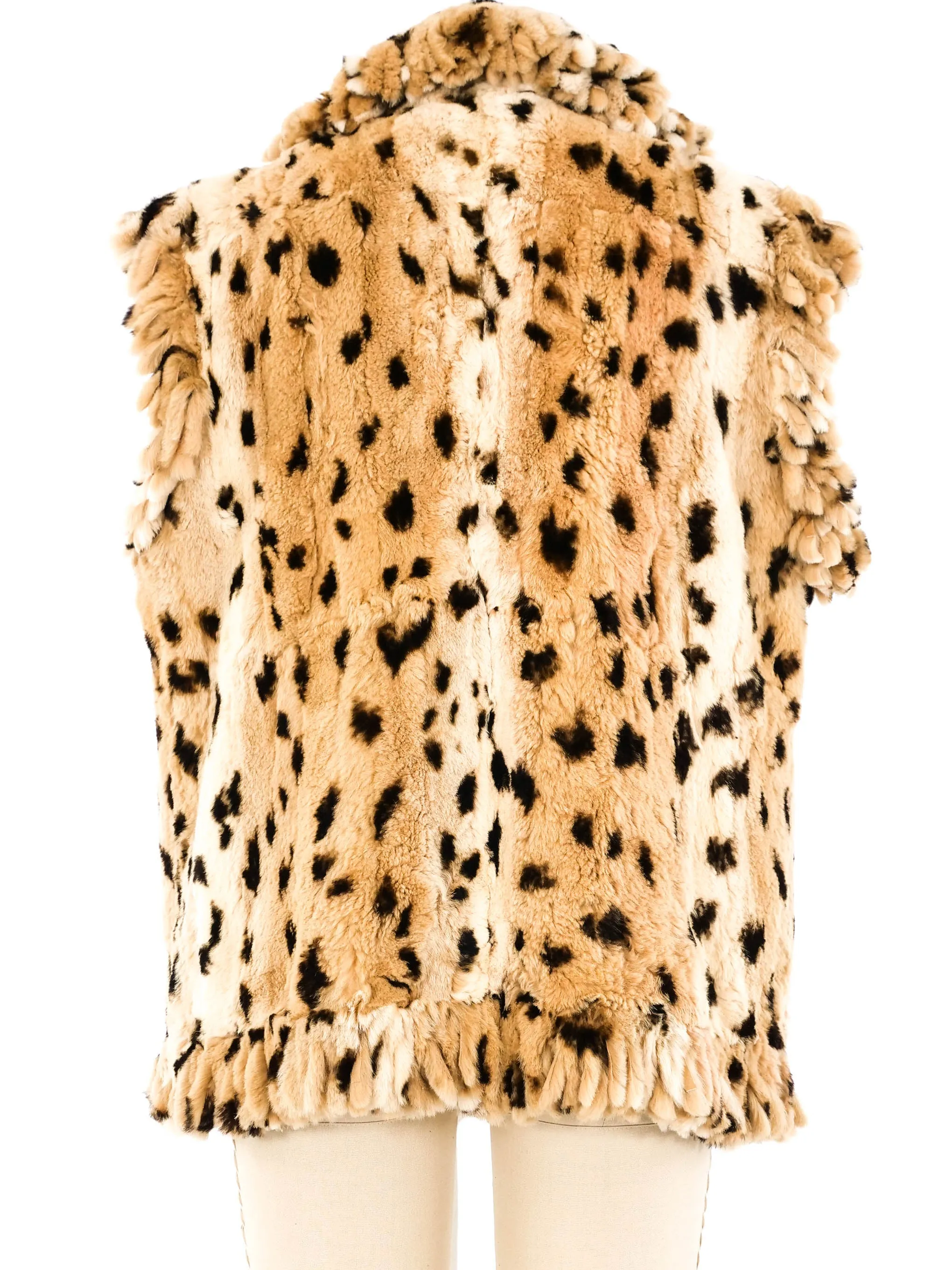Fringed Leopard Print Fur Vest