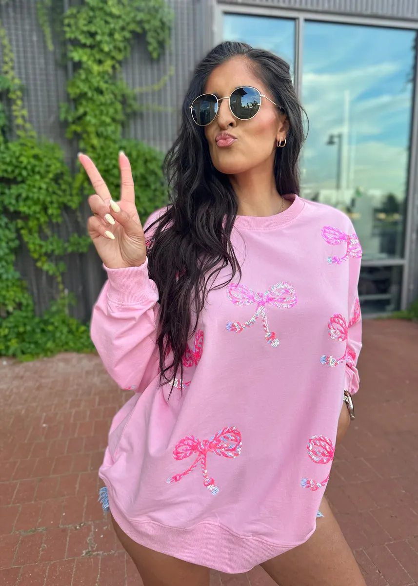 Front Runner Pink Sequin Bow French Terry Pullover