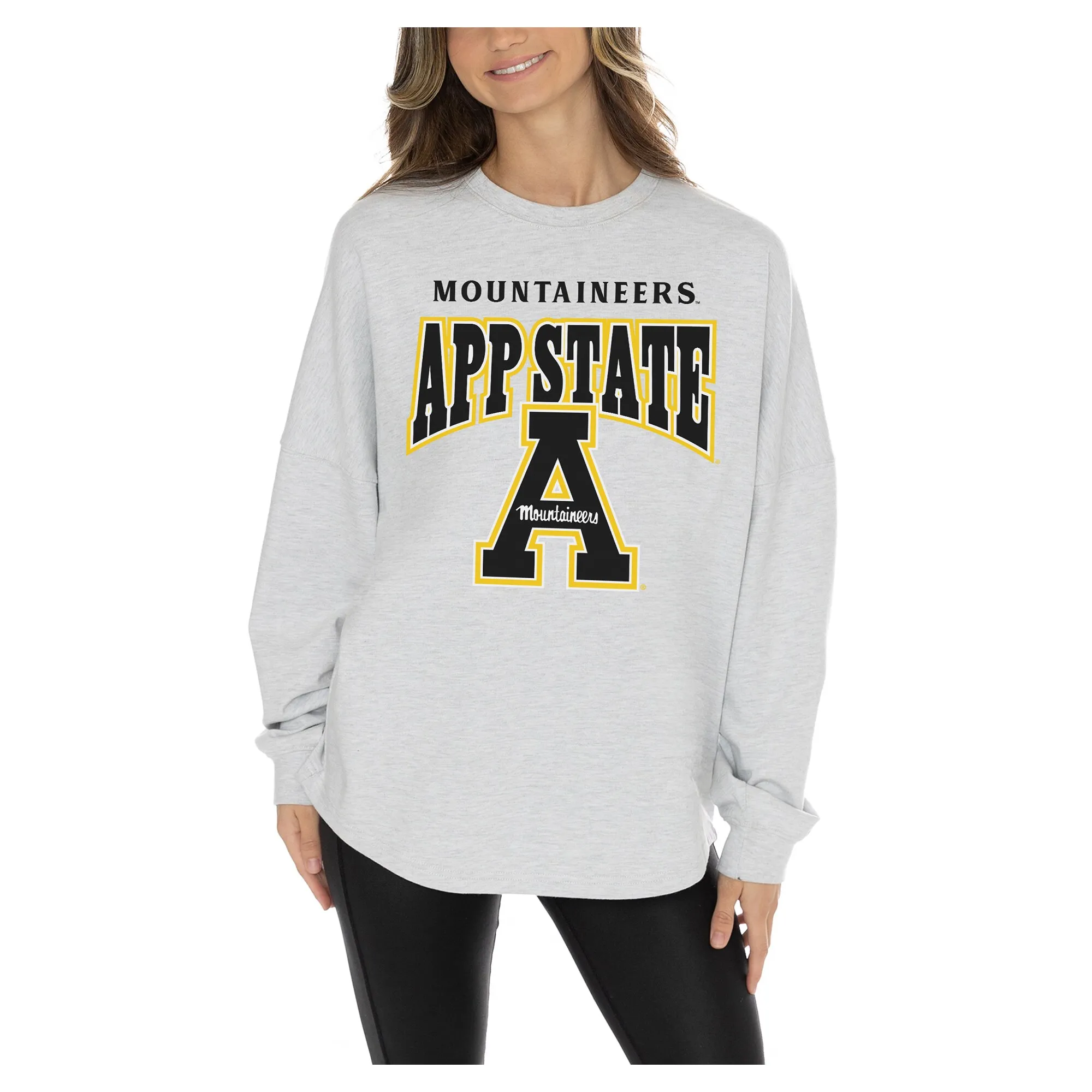 Gameday Couture Appalachian State Mountaineers  Women's Ash Relaxed Fit French Terry Pullover Sweatshirt