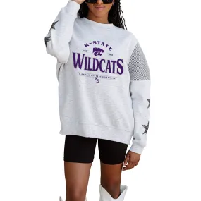 Gameday Couture Kansas State Wildcats Women's Ash Rhinestone Star Mesh Shoulder Fleece Pullover Sweatshirt
