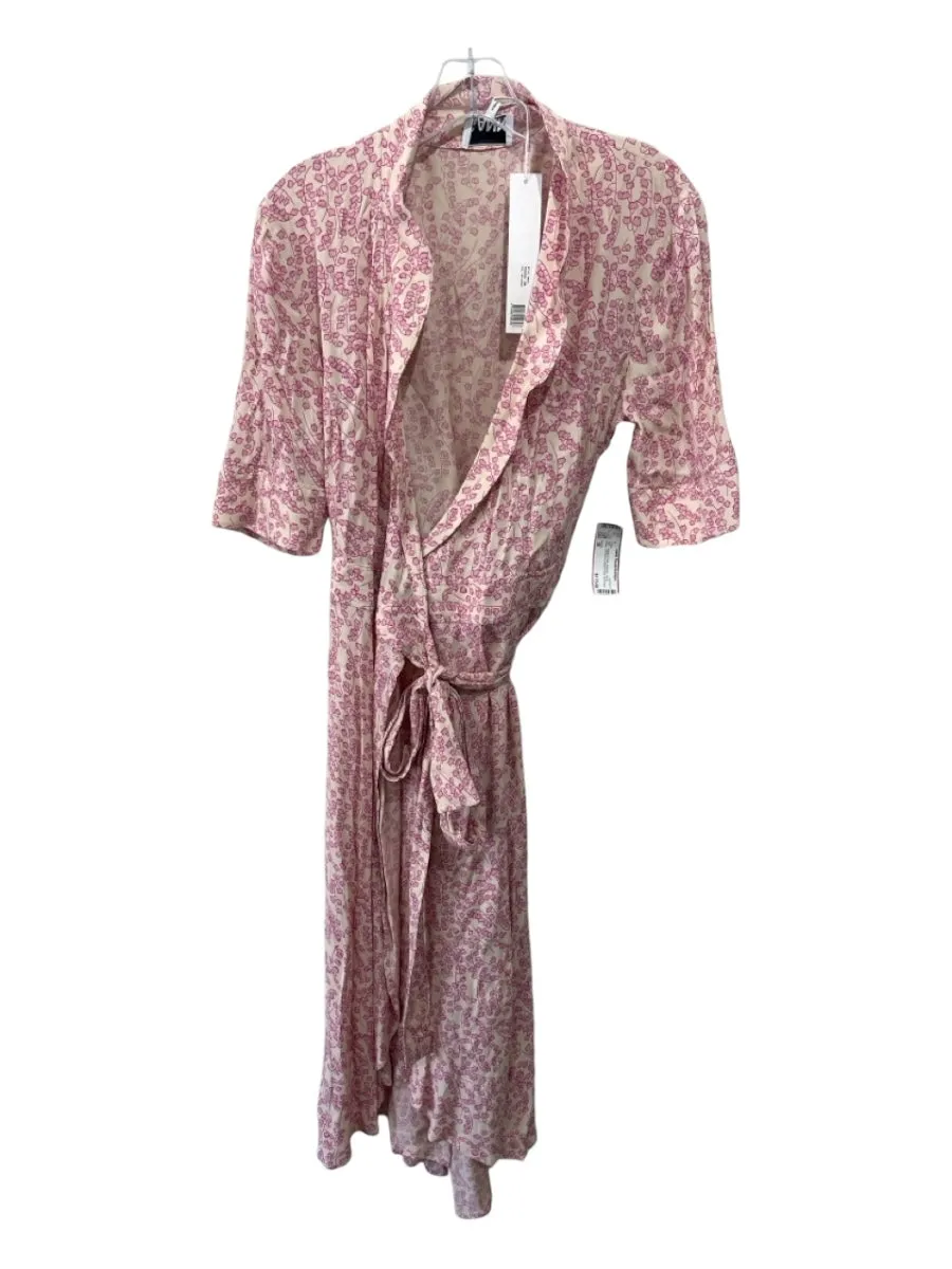 Ganni Size 38 Beige & Pink Viscose Floral Wrap 1/2 sleeve Below knee Dress