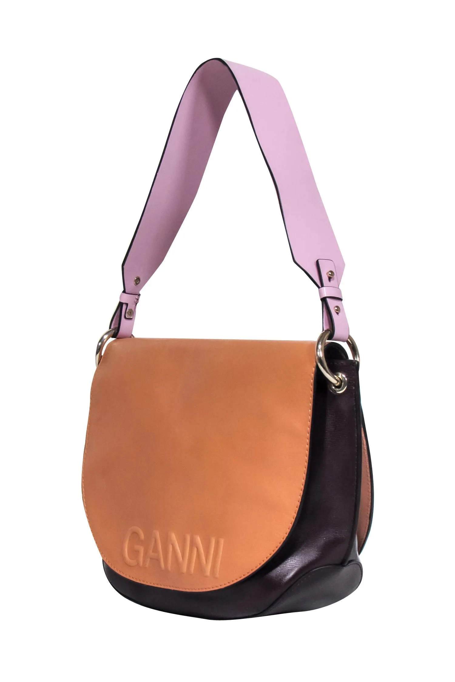 Ganni - Tan, Maroon, & Pink Shoulder Bag