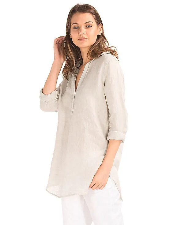 GAP Women Beige Linen Popover Tunic