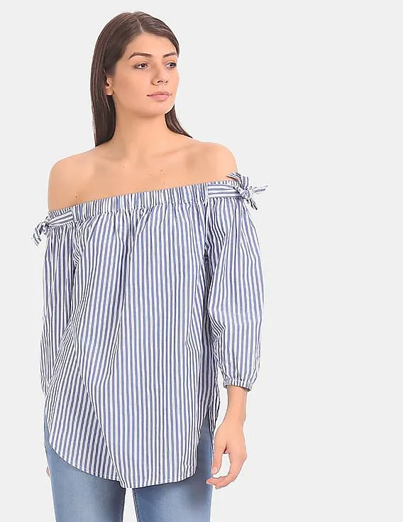 GAP Women Blue Tie Off-Shoulder Tunic In Poplin