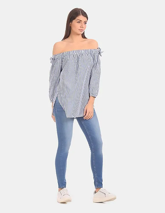 GAP Women Blue Tie Off-Shoulder Tunic In Poplin