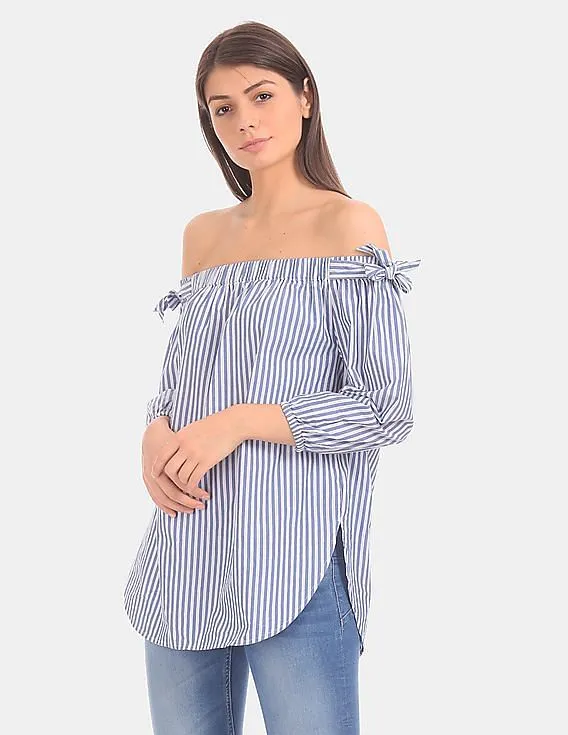 GAP Women Blue Tie Off-Shoulder Tunic In Poplin