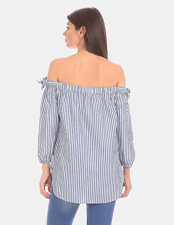 GAP Women Blue Tie Off-Shoulder Tunic In Poplin