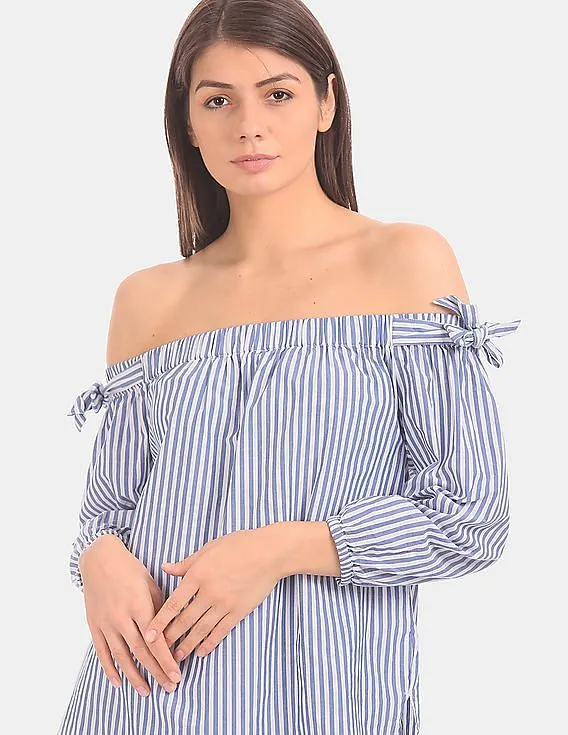 GAP Women Blue Tie Off-Shoulder Tunic In Poplin