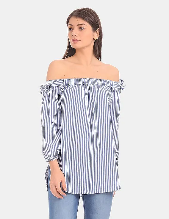 GAP Women Blue Tie Off-Shoulder Tunic In Poplin