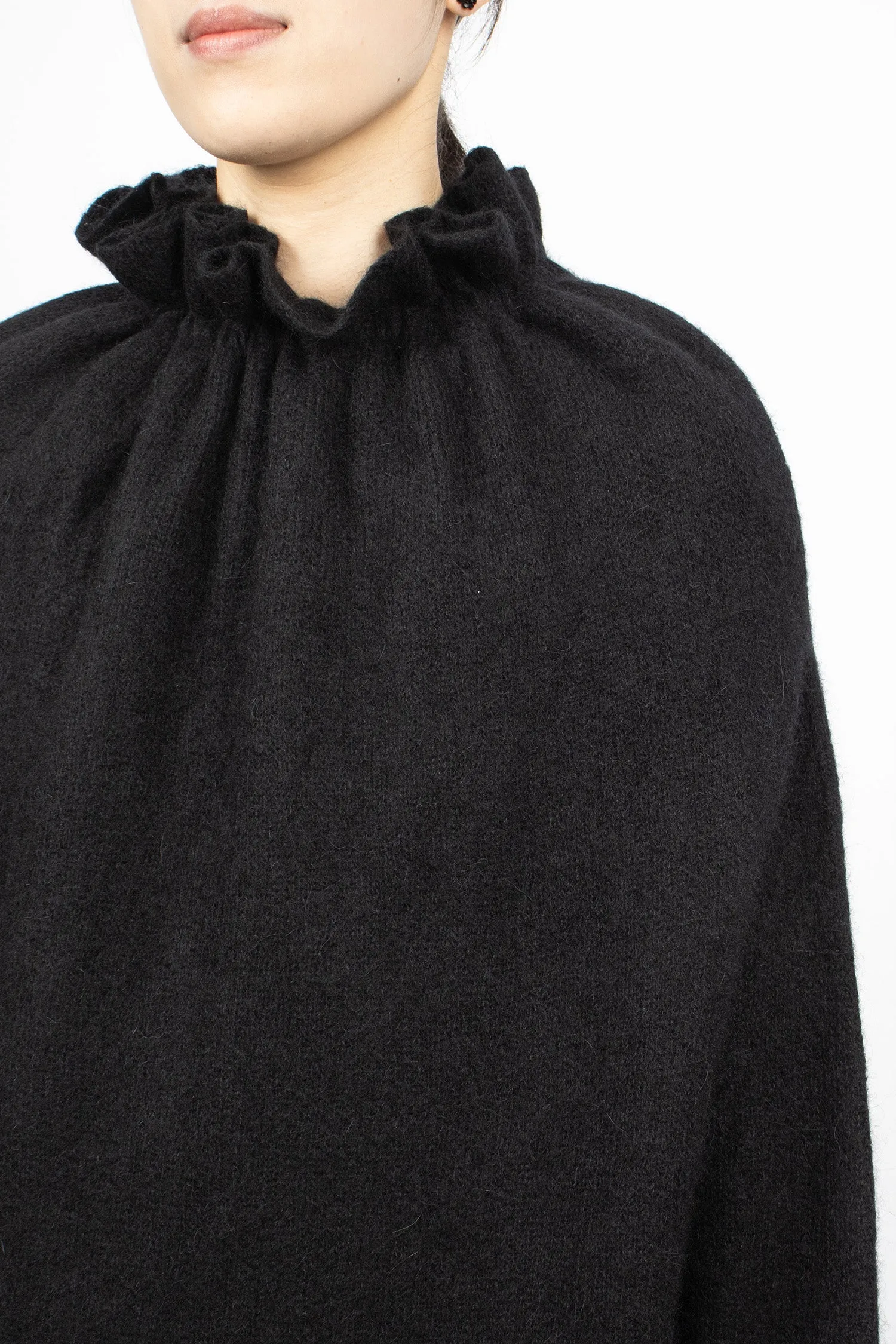 Gathered Pleated Neck Jumper Black