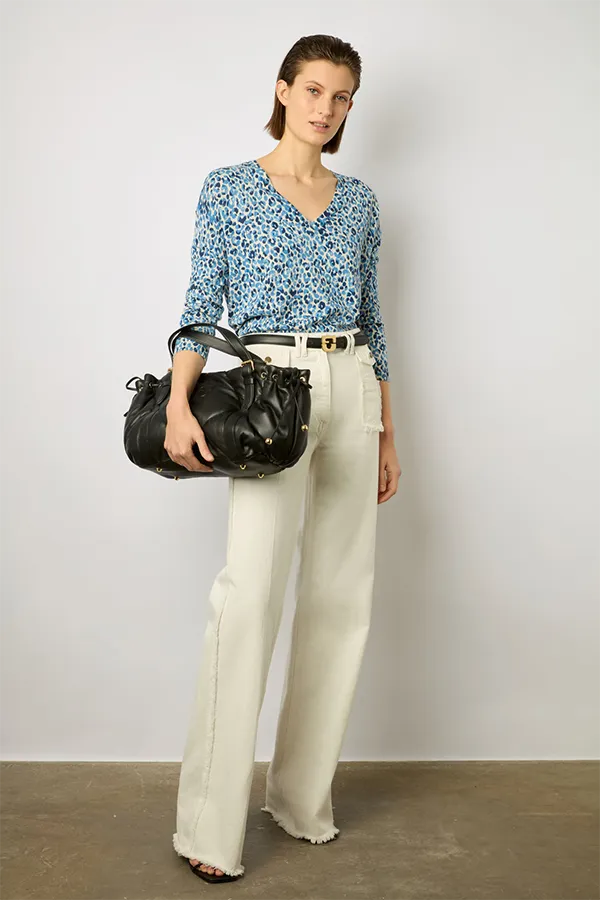 Gerard Darel LAURALIE LEOPARD PRINT LINEN COTTON V-NECK SWEATER