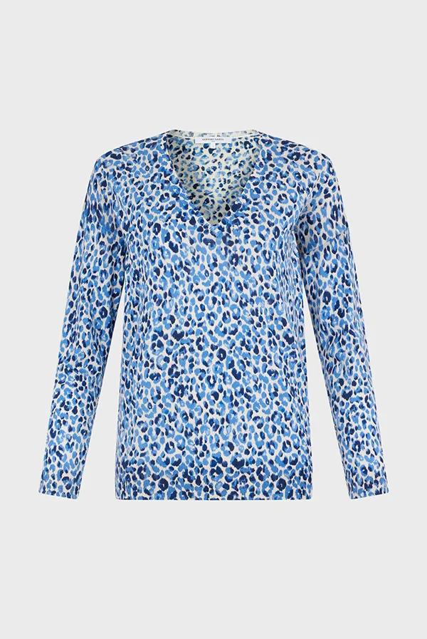 Gerard Darel LAURALIE LEOPARD PRINT LINEN COTTON V-NECK SWEATER