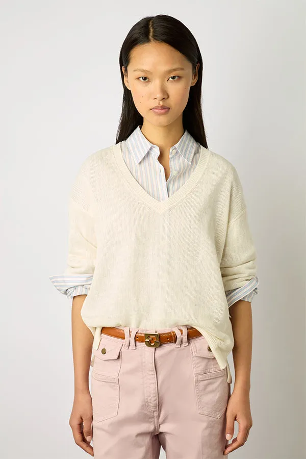 Gerard Darel LEE ECRU V-NECK LINEN SWEATER